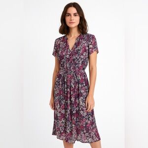 Everlily Women’s Purple Floral Printed Chiffon Waist Tie Midi Dress Size XL